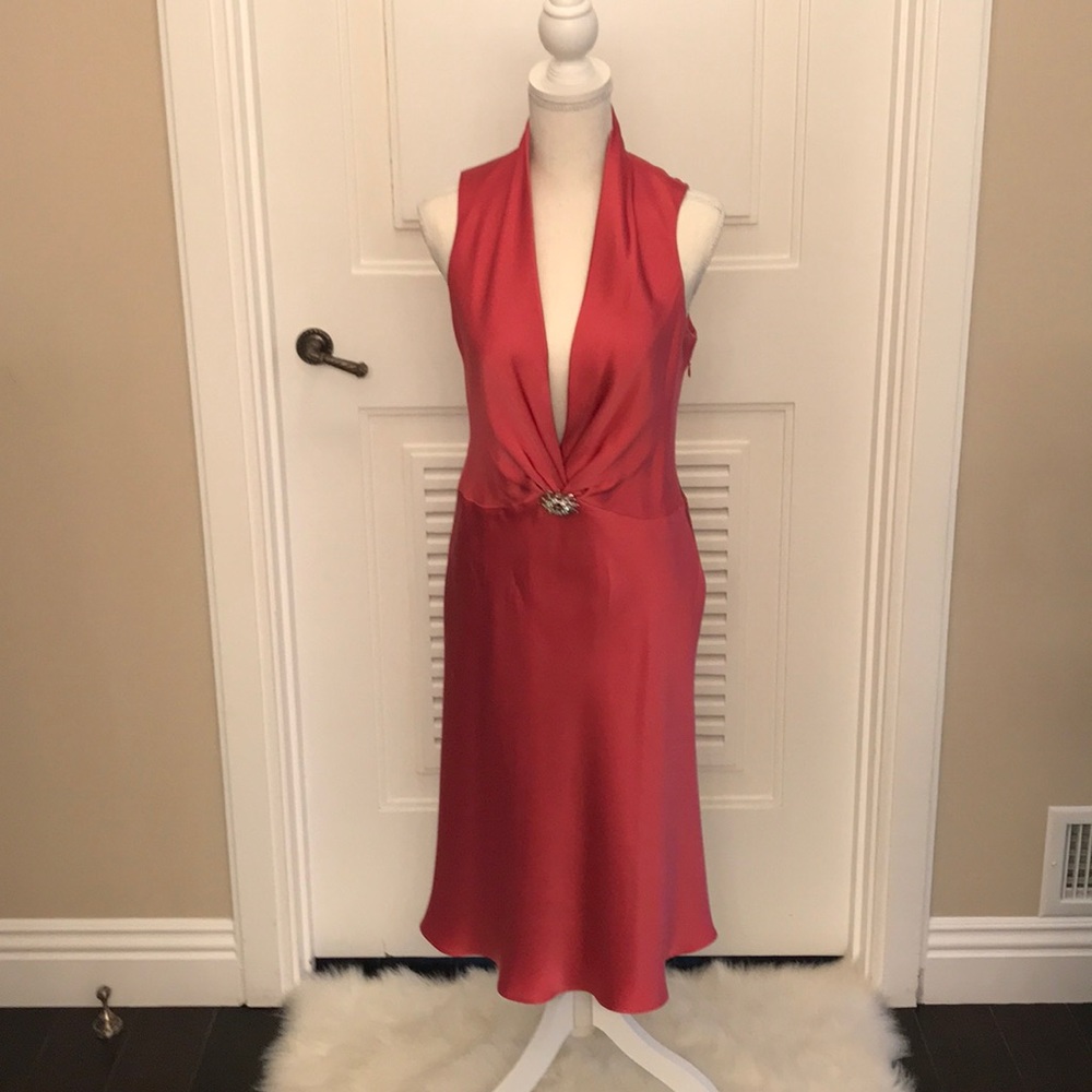 Pink 100% silk low cut dress